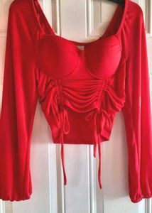 Red Ruched Off-Shoulder Top