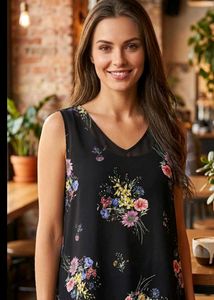 Chic Black Floral Sleeveless V-Neck Top