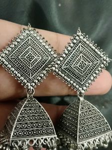 Oxidised Silver Jhumka Earrings