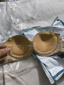 Beige padded wired bra transparent starps
