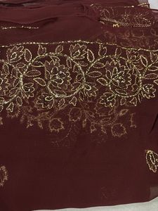 Elegant Embroidered Maroon Saree