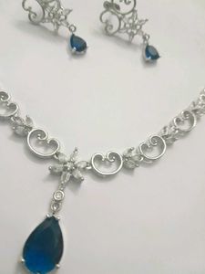 Elegant Blue Stone Necklace &amp; Earring Set
