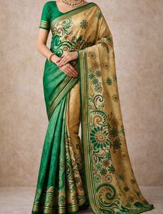 Elegant Green & Gold Floral Saree