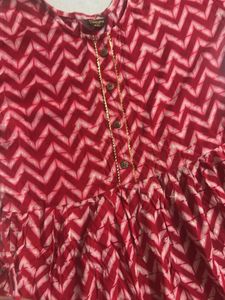 Red Chevron Print Anarkali Kurta