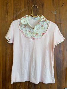 Cute Pink Floral Collar Top