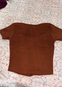 Brown Ribbed Tie Front Top🤎