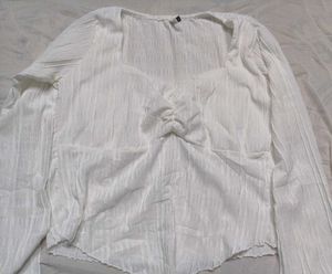 White Textured Square Neck Top
