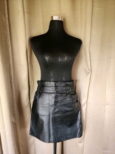 Black Faux Leather Button-Up Skirt