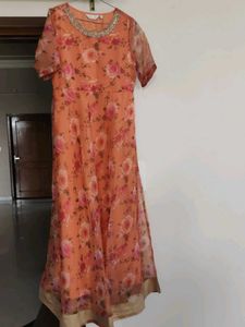Peach Floral Anarkali Gown
