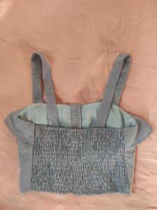 Cute Blue Gingham Button-Up Crop Top