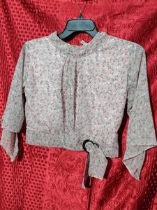 Chic Floral Print Mock Neck Blouse