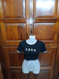 Black Crop Top with Graphic Print