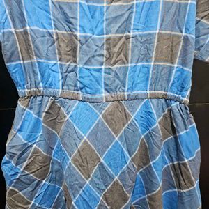 Blue Checkered Casual Dress