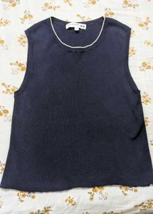 Navy Ribbed Sleeveless Top