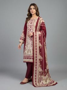 unstiched Elegant Maroon Printed suit Set