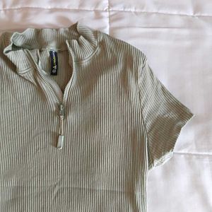 Ribbed Zip Neck Top