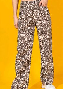 Brown &amp; White Geometric Wide-Leg Pants &amp; Free Gift