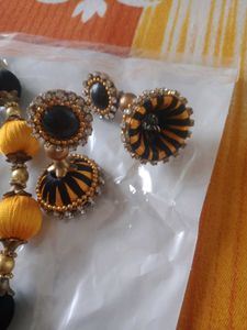Elegant Silk Thread Necklace &amp; Earrings Set