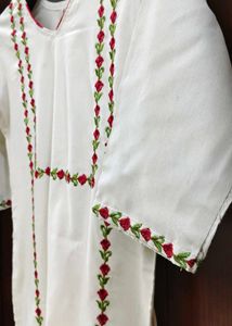 Elegant White Kurta set with Red-Green Embroidery