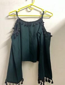 Stylish Cold Shoulder Tasselled Top