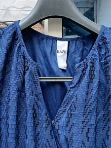 Blue Textured V-Neck Dress