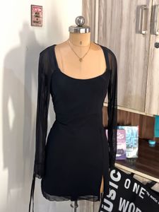 Chic Black Mesh Sleeve Mini Dress