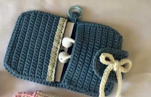Handmade Crochet Pouch with Bow