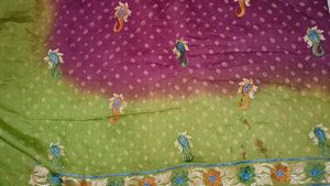Beautiful Green &amp; Purple bandhani saree