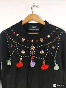 Black Stones Beads Casual Top (Women)