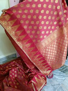 Reddish Maroon Saree and stitched blouse