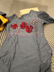 Embroidered Grey Kurti