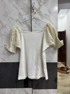 Cream Eyelet Puff Sleeve Top