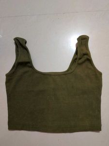 Trendy Olive Ribbed Square Neck Crop Top