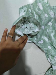 Green Floral Print Tiered Midi Dress