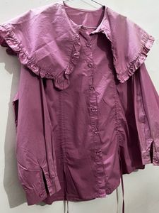 vintage  Pink Ruffle cape collar shirt