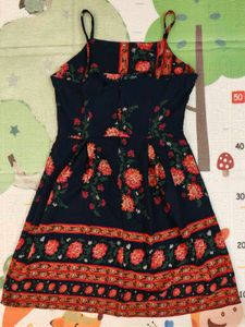 Women Summer Floral Blue Spaghetti Dress