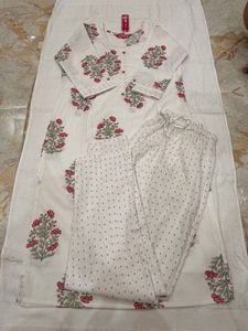 White Floral Print Kurta set