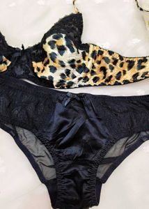 Leopard Print Lace Trim Bra with brief 👍👍😍