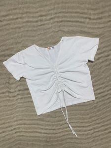 White Ruched Drawstring Top