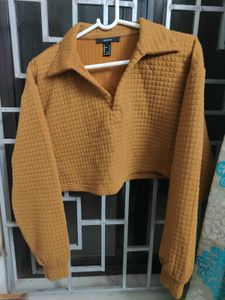 FOREVER 21 Brown Waffle Knit Shirt Style Crop Top