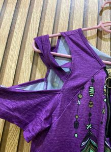 Purple Cold Shoulder Tunic with Dreamcatcher Print