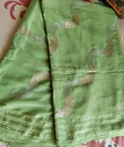 Pista Saree with Beautiful Sequence Work