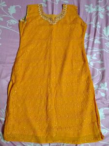 Orange Embroidered Kurta Set