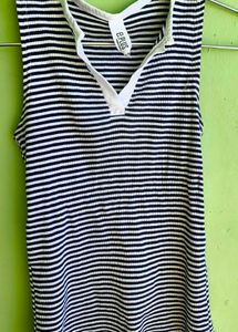 Striped Sleeveless Polo Top