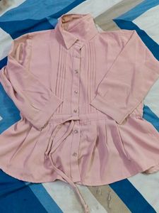 Chic Pink Pleated Peplum Blouse
