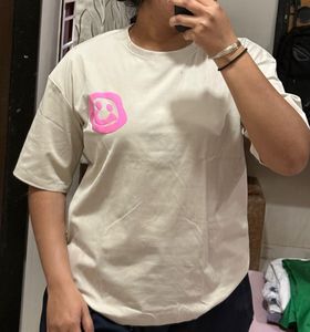 Cream T-Shirt with Pink Smiley Face