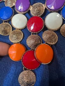 Bold Multicolor Statement Necklace with Gold-Tone