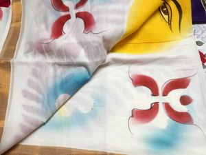 White Saree with Red Floral Print