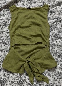 Olive Green Textured Sleeveless Top
