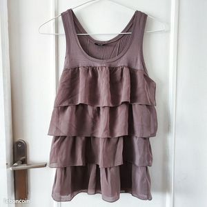 H&M Taupe Layered Ruffle Sleeveless Top
